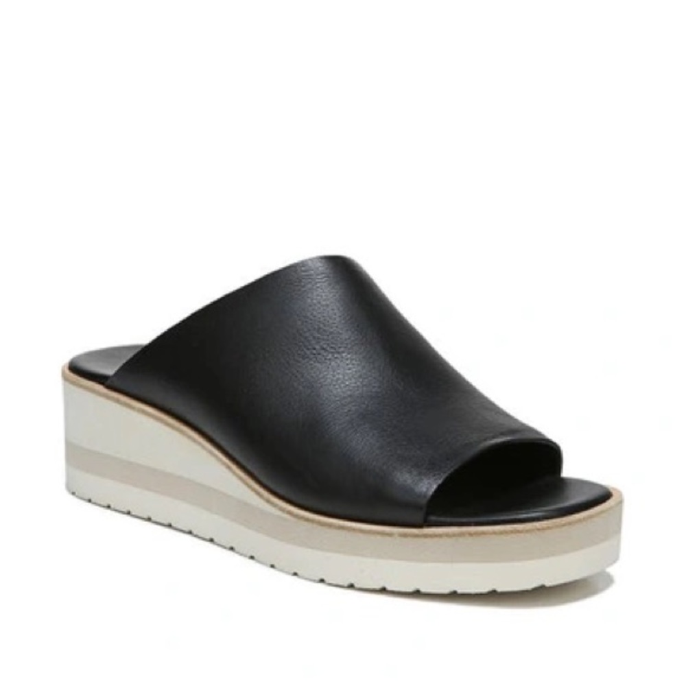 Vince Sarria black Leather Wedge Platform mule slide Sandals 7 M